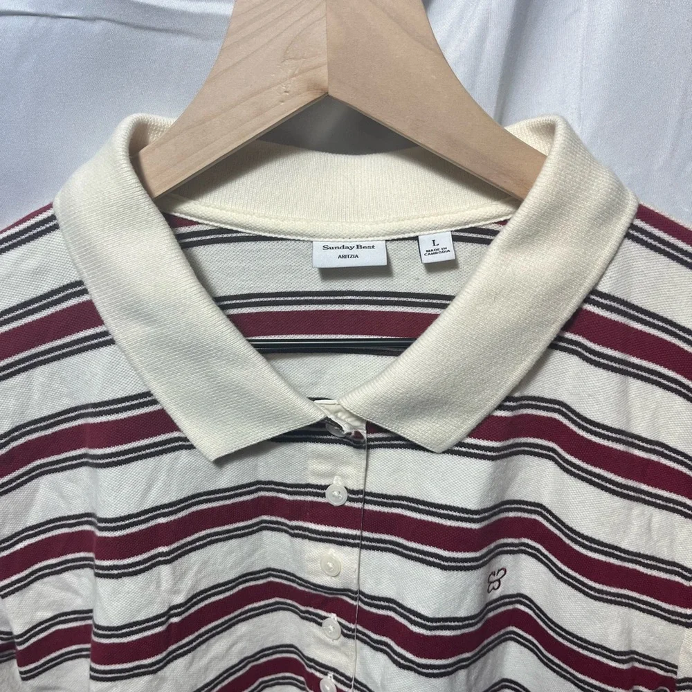 Aritzia Sunday Best Striped Long Sleeve Polo Shirt - Picture 4 of 5